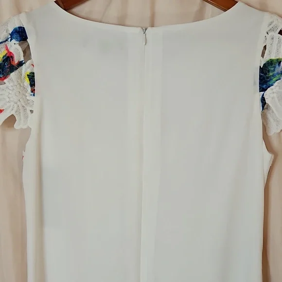 Sharagano Watercolor White Lace Sheath Dress Women's 8 Rainbow Vibrant Artsy NWT - Picture 6 of 9